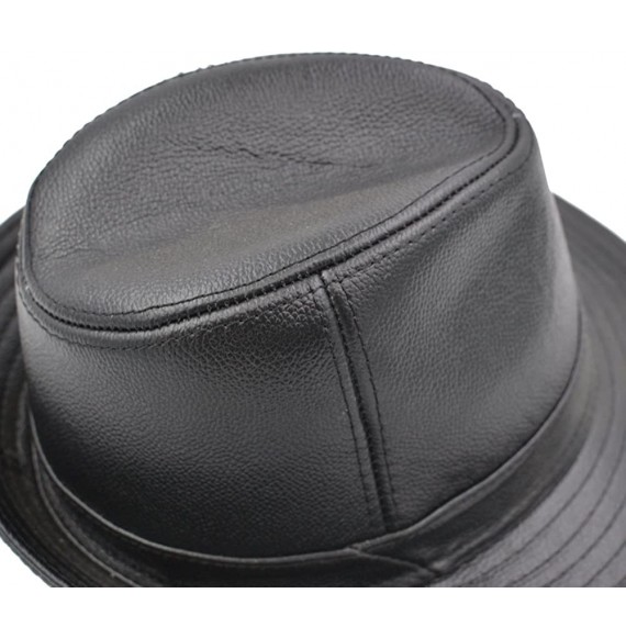 Fedoras Men & Women's Cowhide Jazz Hat Short Brim Suede Leather Fedora Hat - Black - CM18G56ZCZK