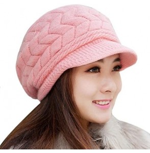 Skullies & Beanies Women Winter Knit Hats with Visor - Warm Berets Caps Knitted Wool Baggy Snow Ski Beanie Hat - Pink - CY193...