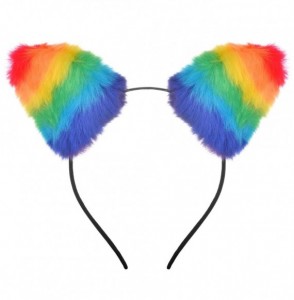 Headbands Gay Pride Rainbow Furry Cat Ear Kitty Headband Hair Accessories - CN18C990W8Q