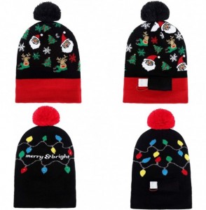 Skullies & Beanies Novelty LED Light Up Christmas Hat Knitted Ugly Sweater Holiday Xmas Beanie Colorful Funny Hat Gift - CA18...