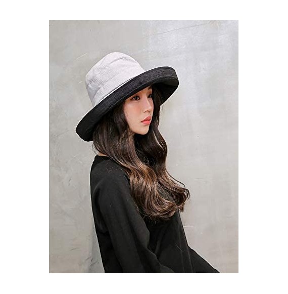 Sun Hats Women Reversible Bucket Hat UV Sun Protection Wide Brim Foldable Floppy Bucket Hat - 1gray-black - CE18NZZ9LEA