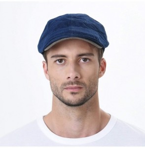 Newsboy Caps Denim Newsboy Hat Faux Leather Brim Flat Cap SL3017 - Blue - CV11QE8T1MH