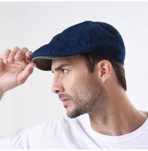 Newsboy Caps Denim Newsboy Hat Faux Leather Brim Flat Cap SL3017 - Blue - CV11QE8T1MH