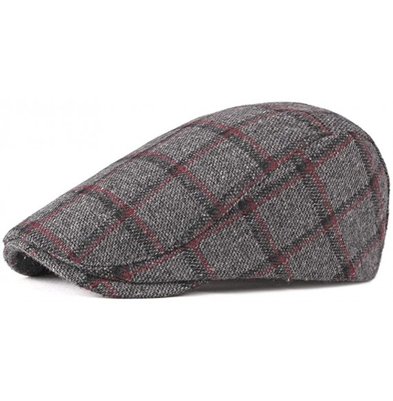 Newsboy Caps Men's Newsboy Gatsby Cabbie Hats Cotton Adjustable Driving Winter Hat - Red Plaid - CD18STLUADG