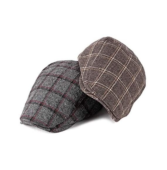 Newsboy Caps Men's Newsboy Gatsby Cabbie Hats Cotton Adjustable Driving Winter Hat - Red Plaid - CD18STLUADG