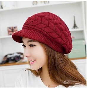 Skullies & Beanies Women Winter Warm Knit Hats Caps Wool Snow Ski Cap Beanie Ski Berets Snapback Caps with Visor - Red - CI18...