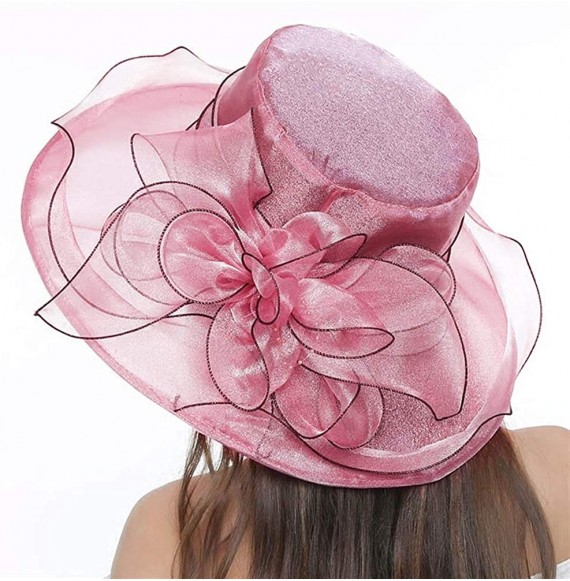 Sun Hats Women Organza Kentucky Derby Hat Fascinator Church Cap Beach Sun Hat Wedding Hat - Pink - CY18E9W9Y67