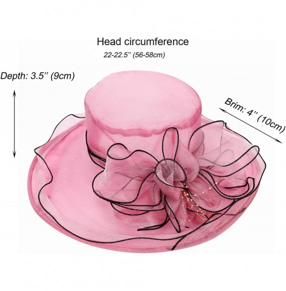 Sun Hats Women Organza Kentucky Derby Hat Fascinator Church Cap Beach Sun Hat Wedding Hat - Pink - CY18E9W9Y67