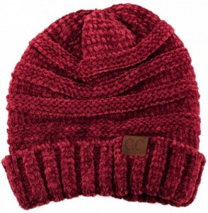 Skullies & Beanies Winter Trendy Warm Oversized Chunky Baggy Stretchy Slouchy Skully Beanie Hat - Chenille Burgundy - C418I55...