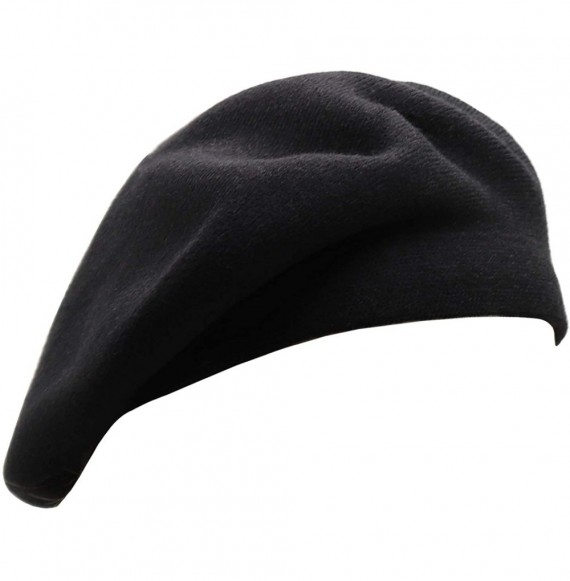 Berets French Beret Hat-Reversible Solid Color Cashmere Beret Cap for Womens Girls Lady Adults - Black - C518KGIGNHW