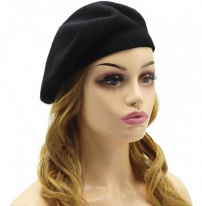 Berets French Beret Hat-Reversible Solid Color Cashmere Beret Cap for Womens Girls Lady Adults - Black - C518KGIGNHW