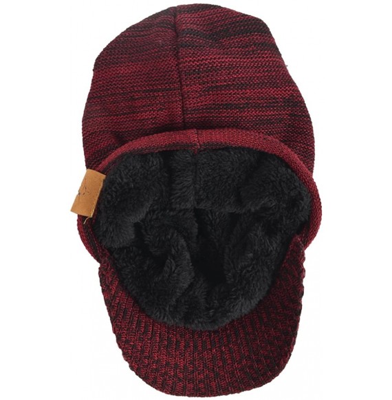 Skullies & Beanies Mens Slouch Beanie Vintage Knit Cadet Cabbie Skull Cap with Visor B319 - Claret - CJ186IK0KTZ