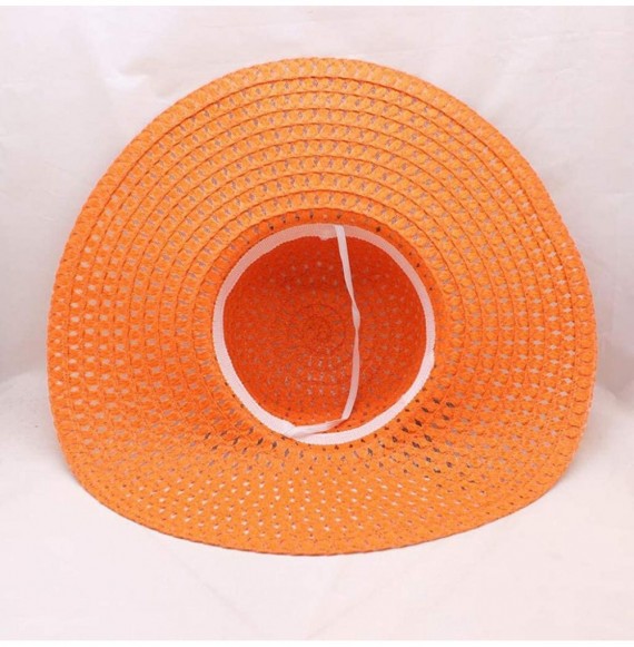 Sun Hats Beach Cap Women Print Two-Side Big Brim Straw Hat Sun Floppy Wide Brim Hats - Orange - CG18QKRTKOM