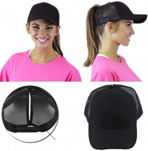 Baseball Caps JP Adjustable High Ponytail Bun Mesh Vented Trucker Baseball Hat Cap - Black - CM180ADHC49