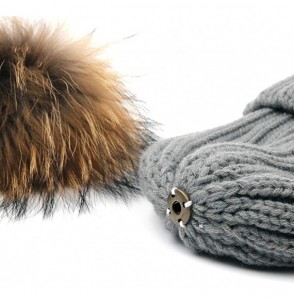 Skullies & Beanies Winter Knit Hat Kids Real Fur Pom Pom Warm Beanie Hat - Navy (Real Raccoon Fur) - C418Y2CYEYZ