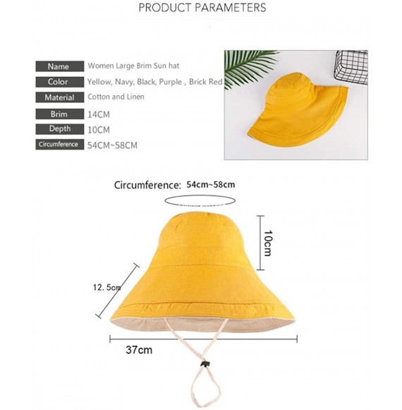 Sun Hats Women Large Brim Sun Hats Packable Foldable UV Protection Bucket Hats - Yellow - CM18QCZUEX5