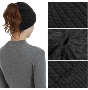 Skullies & Beanies Merino Wool Knitted Bun Beanie - Women Hat Cap with Cute Pony Tail Hole - Pony Tail Hole (Black New) - CB1...