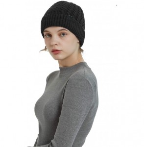 Skullies & Beanies Merino Wool Knitted Bun Beanie - Women Hat Cap with Cute Pony Tail Hole - Pony Tail Hole (Black New) - CB1...