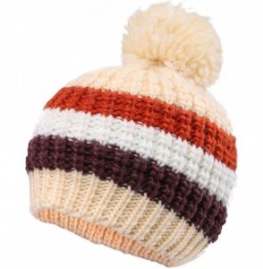 Skullies & Beanies Boys Girls Kids Knit Beanie with Pompom Toddlers Winter Hat Cap - Cream Striped - CA1853984E9