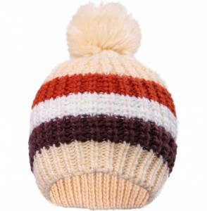 Skullies & Beanies Boys Girls Kids Knit Beanie with Pompom Toddlers Winter Hat Cap - Cream Striped - CA1853984E9