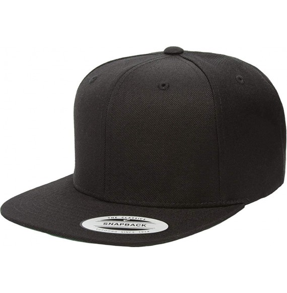 Baseball Caps Yupoong Premium Classic Snapback Hat - Flat Brim- Adjustable Ballcap w/Hat Liner - Black - CI18GZ2GIQ7