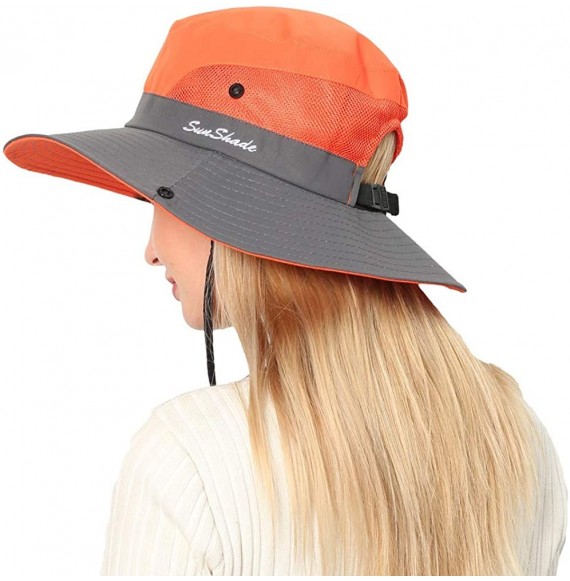 Sun Hats Womens Outdoor Sun Hat UV Protection Foldable Mesh Wide Brim Summer Beach Fishing Cap - Orange - C718TM073HI