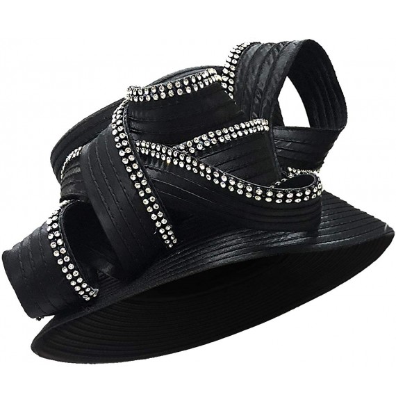 Sun Hats Church Hats for Women Tea Party Dress Hat for Ladies - Rhinestone-black - C0180KXYZ6N