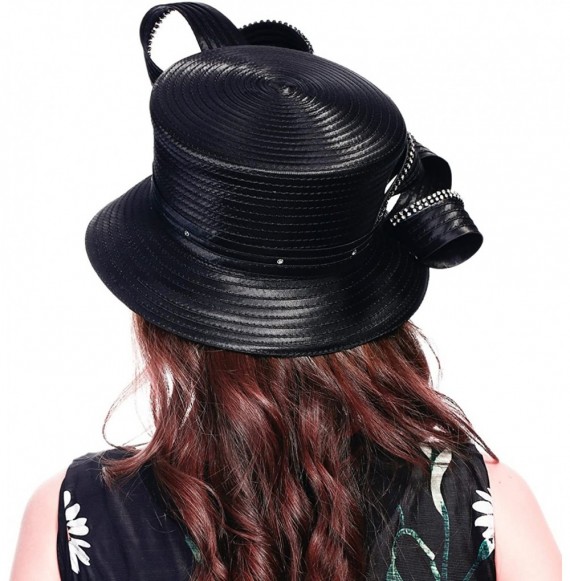 Sun Hats Church Hats for Women Tea Party Dress Hat for Ladies - Rhinestone-black - C0180KXYZ6N