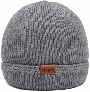 Skullies & Beanies Winter Fleece Beanie Hats for Men Outdoor Stretchy Knit Ski Caps - Light Grey - CL18Z7ZHI38