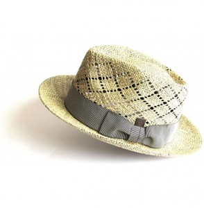 Fedoras Mens Summer Straw Fedora Wide Brim Hat - Natural - CV12ES9JCDL