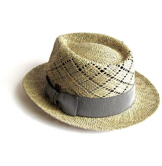 Fedoras Mens Summer Straw Fedora Wide Brim Hat - Natural - CV12ES9JCDL