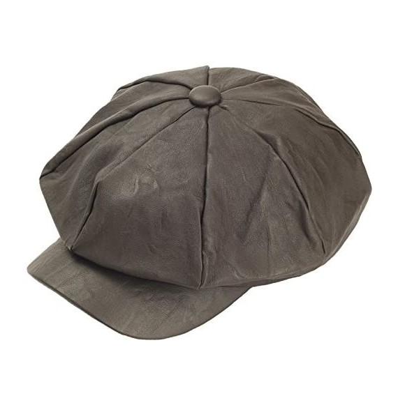 Baseball Caps Washing Design Faux Leather Newsboy Cap Cabbie Beret Gatsby Flat Driving Hat - Darkbrown - CV129DHBWH7