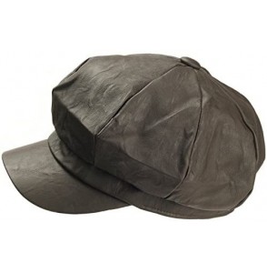 Baseball Caps Washing Design Faux Leather Newsboy Cap Cabbie Beret Gatsby Flat Driving Hat - Darkbrown - CV129DHBWH7