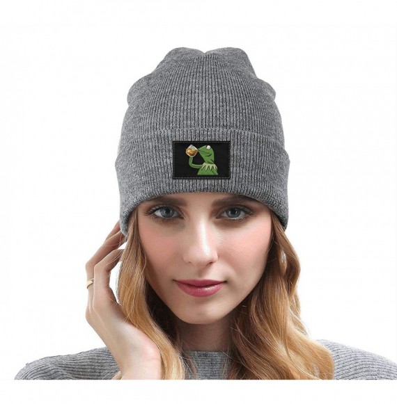 Skullies & Beanies Mens Womens Warm Solid Color Daily Knit Cap Funny-Green-Frog-Sipping-Tea Headwear - Gray-2 - C018N6Z5RD6