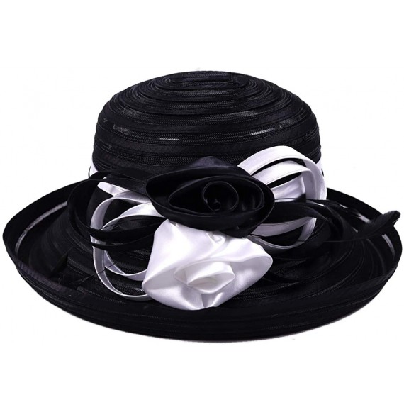 Sun Hats Sweet Cute Cloche Oaks Church Dress Bowler Derby Wedding Hat Party S606-A - Black/White - CY12DFSH9G3