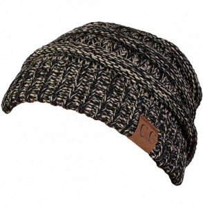 Skullies & Beanies Two Tone Chunky Soft Marled Knit Soft Beanie - Black/Dark Beige - CN12LZTIQAB