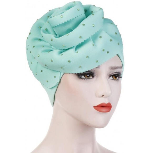 Skullies & Beanies Fashion Women Floral Beading Keep Warm Solid Hat Beanie Turban Head Wrap Cap - Green - CK18N7GQQRH