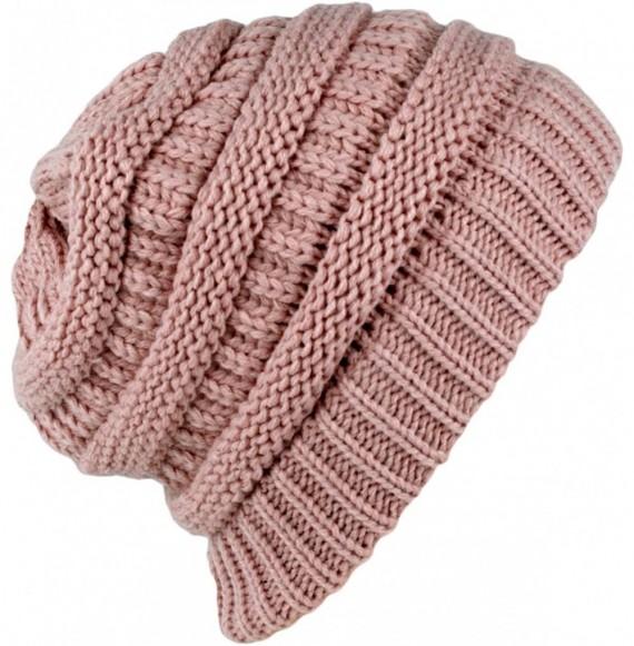 Skullies & Beanies Winter Warm Thick Cable Knit Slouchy Skull Beanie Cap Hat - Indi Pink - CO126RND0A1