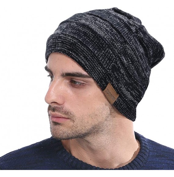 Skullies & Beanies Slouchy Winter Beanie Hat for Men- Warm Knit Wool Baggy Skull Beanie Cap - A01-black - CV18XHL2LT4