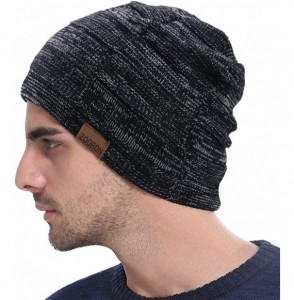 Skullies & Beanies Slouchy Winter Beanie Hat for Men- Warm Knit Wool Baggy Skull Beanie Cap - A01-black - CV18XHL2LT4