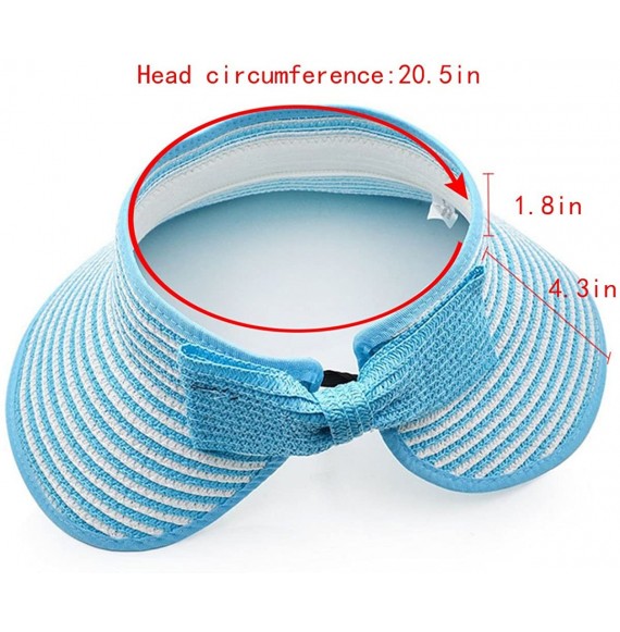 Sun Hats Women & Girls Foldable Roll Up Wide Brim Visor Hat Sports Beach Straw Hat Stripe Sun Cap - Girl Sky Blue - C918EHS2M78