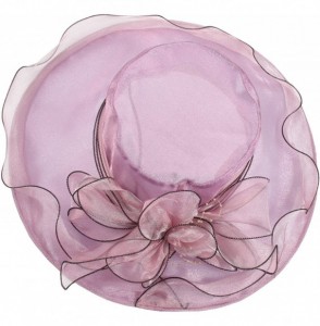 Sun Hats Women's Wedding Dress Church Hat Flowers Gauze Sun Derby Hat - Purple - C8182AT7EET