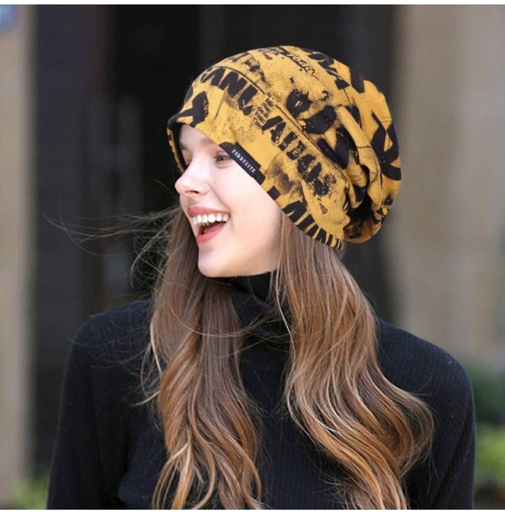 Skullies & Beanies Mens Printed Skull Caps Summer Hip Beanies for Women B411 - Yellow - C818ZKD79ME