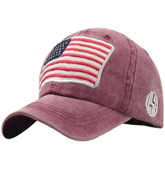 Baseball Caps Unisex Baseball Caps-Flag Embroidery Washed Cotton Hat for Women Men-55-60cm - Red - CL18Y6H42MI