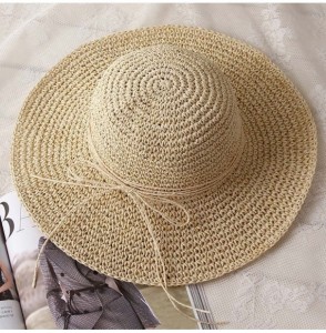 Sun Hats Floppy Straw Hat Wide Brim Wide Brim Caps Foldable Summer Beach Sun Hats for Women and Girls - Beige - CM18EM8IEXS