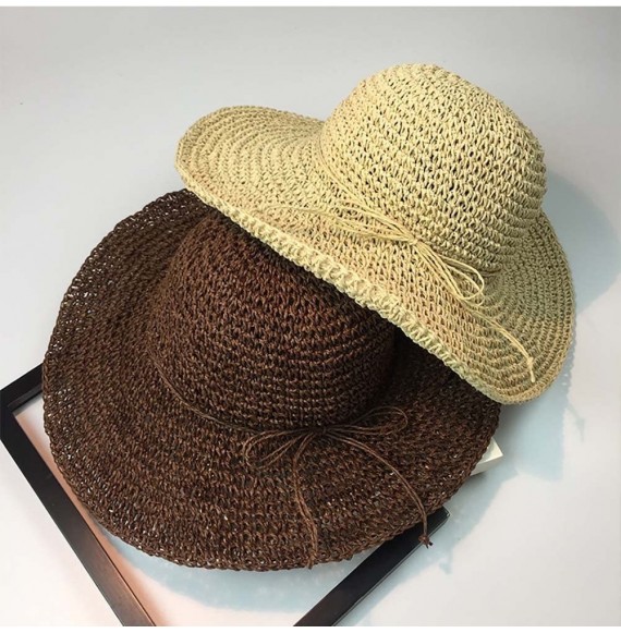 Sun Hats Floppy Straw Hat Wide Brim Wide Brim Caps Foldable Summer Beach Sun Hats for Women and Girls - Beige - CM18EM8IEXS