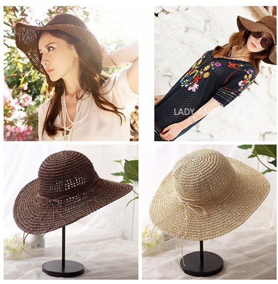 Sun Hats Floppy Straw Hat Wide Brim Wide Brim Caps Foldable Summer Beach Sun Hats for Women and Girls - Beige - CM18EM8IEXS