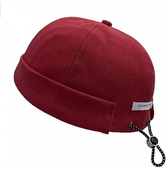 Skullies & Beanies Unisex Beanie Cotton Docker Brimless Hat Rolled Cuff Harbour Hat with Drawstring - H-red - CN19449K474