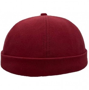 Skullies & Beanies Unisex Beanie Cotton Docker Brimless Hat Rolled Cuff Harbour Hat with Drawstring - H-red - CN19449K474