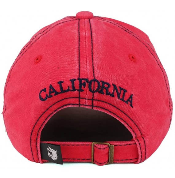 Baseball Caps California Bear Vintage Flag Embroidered Unstructured Baseball Cap - Red - C8182GKECR0